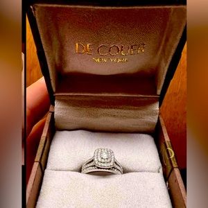 10K White Gold & 3/4ct Diamond Double Halo Engagement Ring & Wedding Band Set